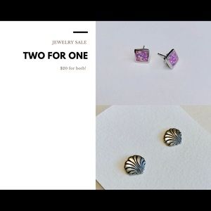 Seashell & Pink Square Earrings - 2 for 1 Deal!